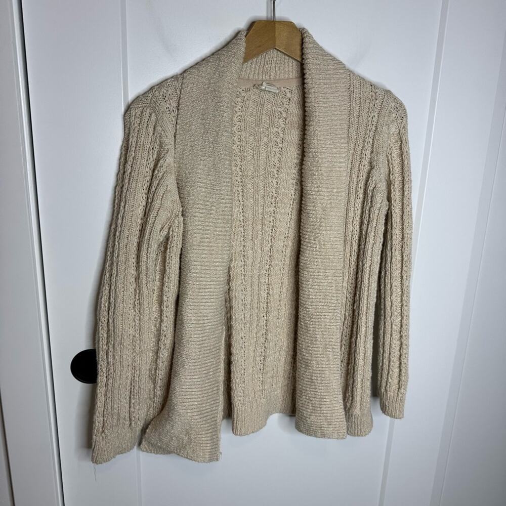Anthropologie Cream Crochet Knit Open Front Cardigan Sweater Size Small Petite